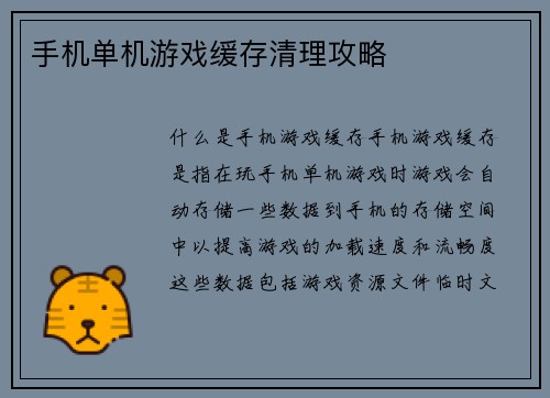 手机单机游戏缓存清理攻略